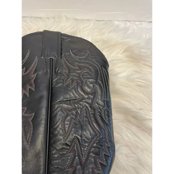 Justin Made In‎ USA Classic Black Leather Cowboy Boots Men Size 10.5D Red Stitch