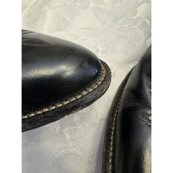 Justin Made In‎ USA Classic Black Leather Cowboy Boots Men Size 10.5D Red Stitch