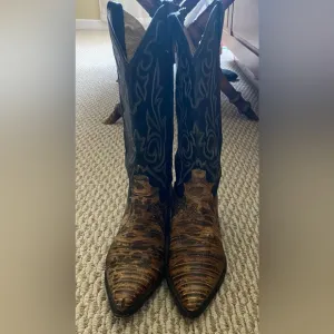 Justin Ringtale Lizard Brown and Black Western Boots Rare!