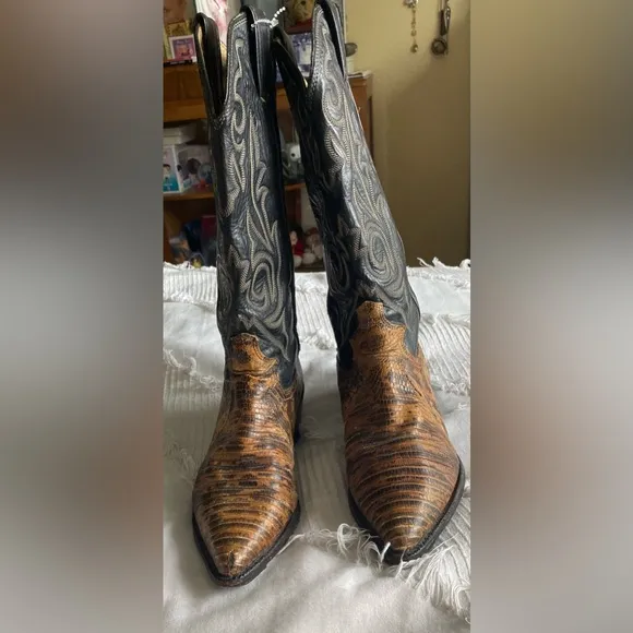 Justin Ringtale Lizard Brown and Black Western Boots Rare!