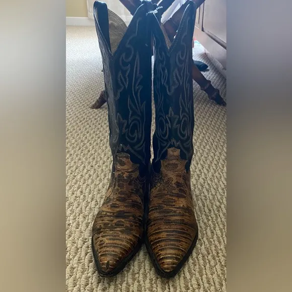 Justin Ringtale Lizard Brown and Black Western Boots Rare!