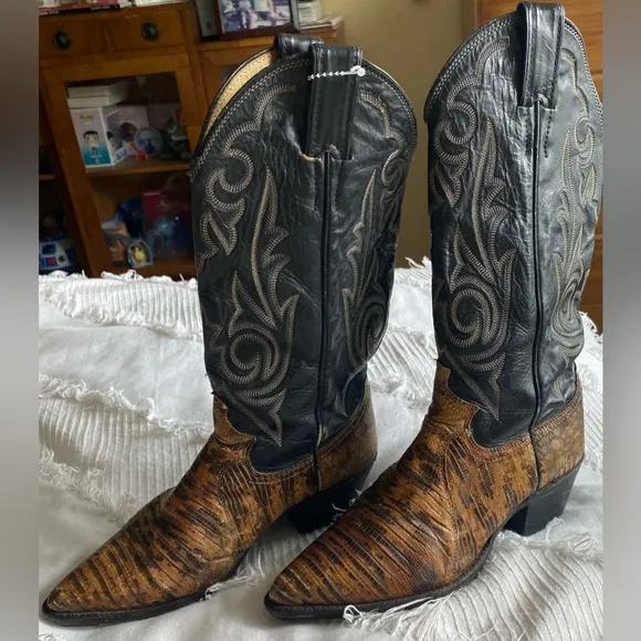 Justin Ringtale Lizard Brown and Black Western Boots Rare!