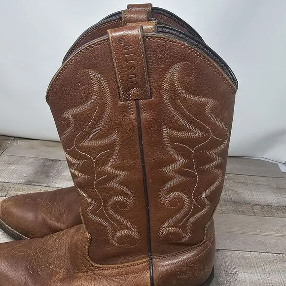 Justin‎ Stampede 13&quot; Brown 2565 Leather Western Boots Size 10 EE Men's Workwear