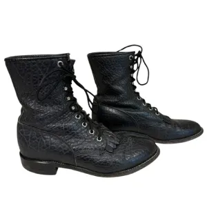 Justin Vintage 522 Lacer Brahma Black Western Kiltie Roper Boots Size 7.5D