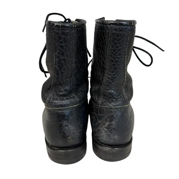 Justin Vintage 522 Lacer Brahma Black Western Kiltie Roper Boots Size 7.5D
