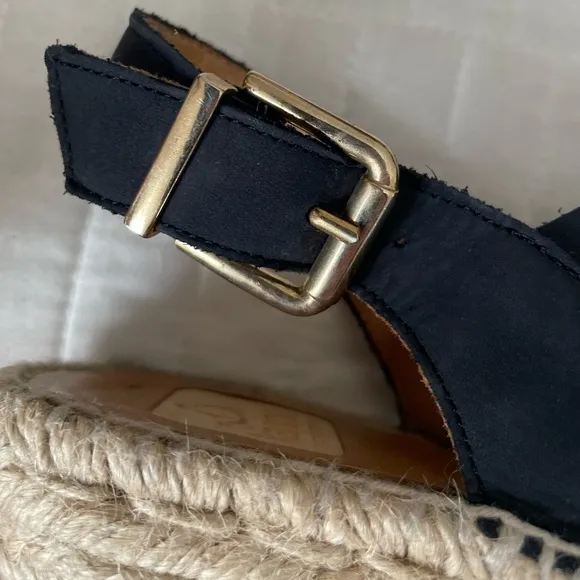 Kanna Espadrilles Jute Wedge Sandals Leather Navy Blue Womens 9.5 EU 40 Spain