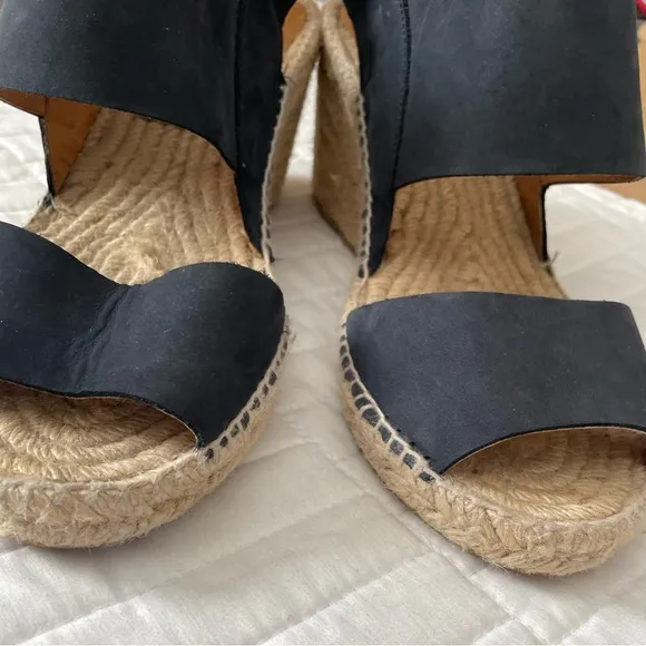 Kanna Espadrilles Jute Wedge Sandals Leather Navy Blue Womens 9.5 EU 40 Spain
