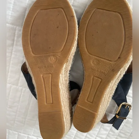 Kanna Espadrilles Jute Wedge Sandals Leather Navy Blue Womens 9.5 EU 40 Spain