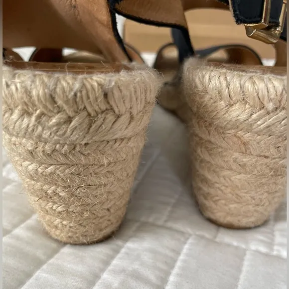 Kanna Espadrilles Jute Wedge Sandals Leather Navy Blue Womens 9.5 EU 40 Spain