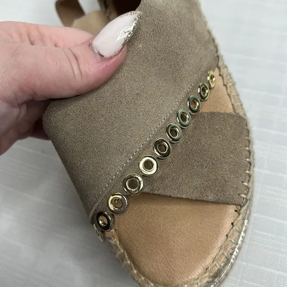 Kanna taupe leather crisscross grommet lined wedge Espriella sandals