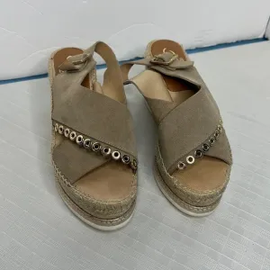 Kanna taupe leather crisscross grommet lined wedge Espriella sandals