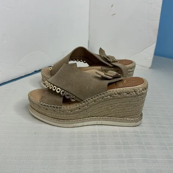Kanna taupe leather crisscross grommet lined wedge Espriella sandals