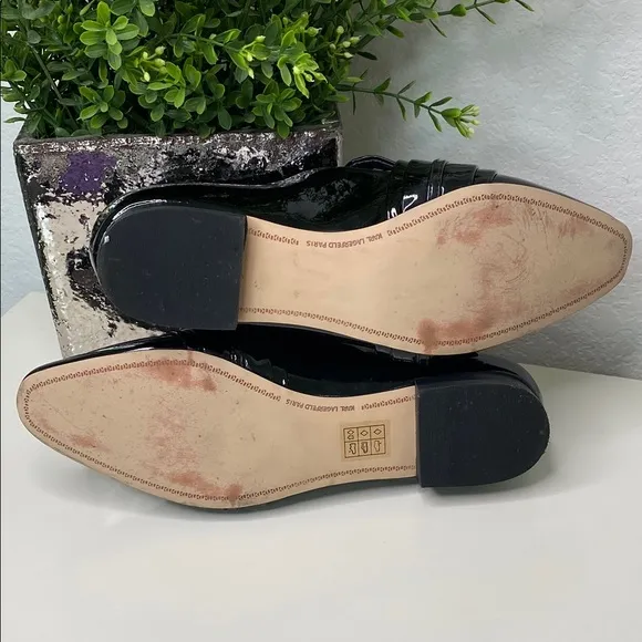 Karl Lagerfeld Black Patent Kid Loafers (Nikki) with Gold Chain Size 8