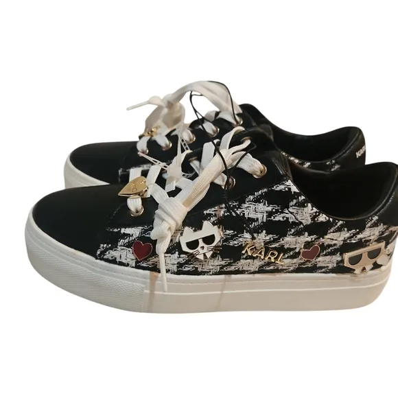 Karl Lagerfeld Paris Cambie Women Cate Pins Houndstooth Sneaker Size 6M