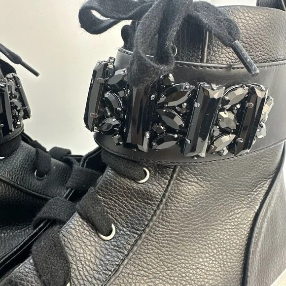 Karl Lagerfeld Paris Jeren Embellished Leather High-Top Sneakers size 9