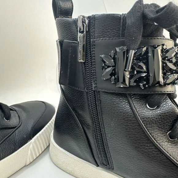 Karl Lagerfeld Paris Jeren Embellished Leather High-Top Sneakers size 9