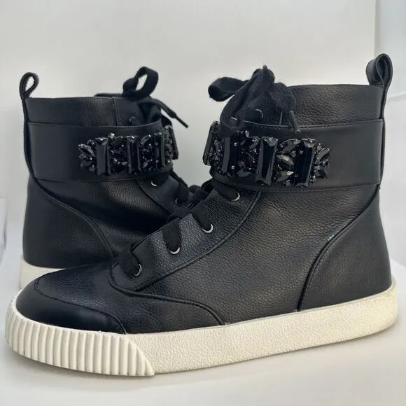 Karl Lagerfeld Paris Jeren Embellished Leather High-Top Sneakers size 9