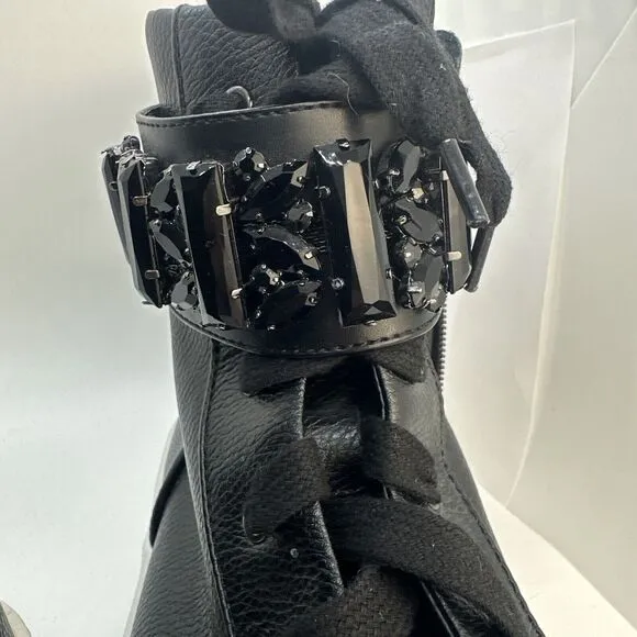 Karl Lagerfeld Paris Jeren Embellished Leather High-Top Sneakers size 9