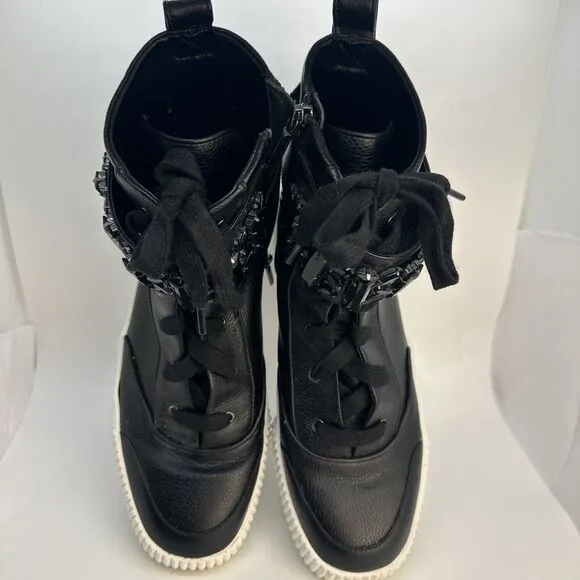 Karl Lagerfeld Paris Jeren Embellished Leather High-Top Sneakers size 9