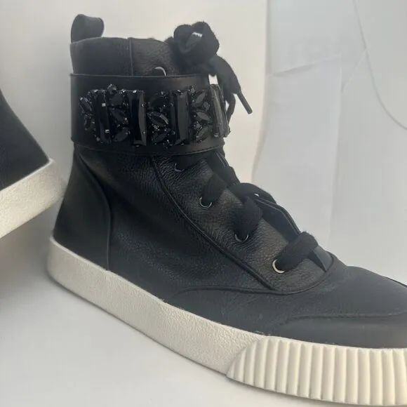 Karl Lagerfeld Paris Jeren Embellished Leather High-Top Sneakers size 9