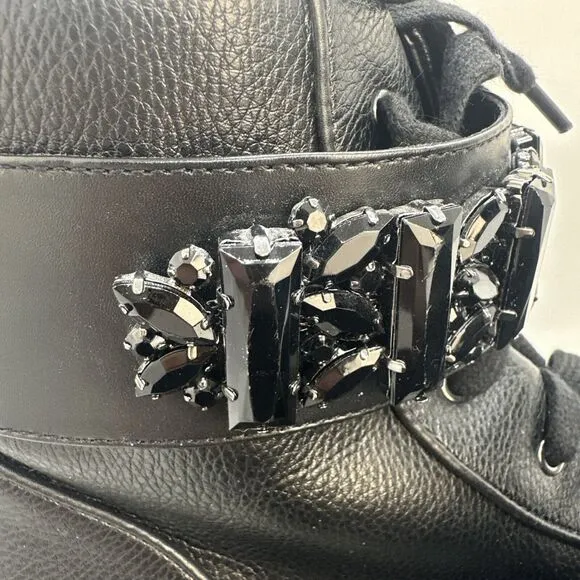 Karl Lagerfeld Paris Jeren Embellished Leather High-Top Sneakers size 9