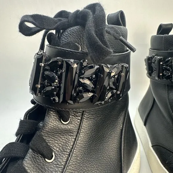 Karl Lagerfeld Paris Jeren Embellished Leather High-Top Sneakers size 9