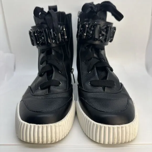 Karl Lagerfeld Paris Jeren Embellished Leather High-Top Sneakers size 9
