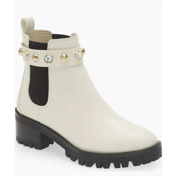 Karl Lagerfeld Paris Porshay Lug Sole Boots in Bone/White, Size 39 New w/o Box