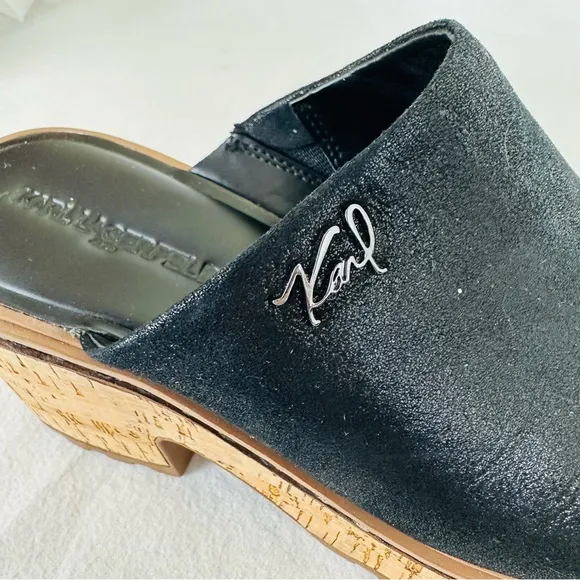 KARL LAGERFELD Women’s Clarina Black Leather Slip on Platform Sandals, Size 8.5