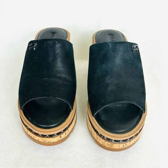 KARL LAGERFELD Women’s Clarina Black Leather Slip on Platform Sandals, Size 8.5