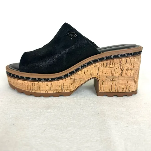 KARL LAGERFELD Women’s Clarina Black Leather Slip on Platform Sandals, Size 8.5