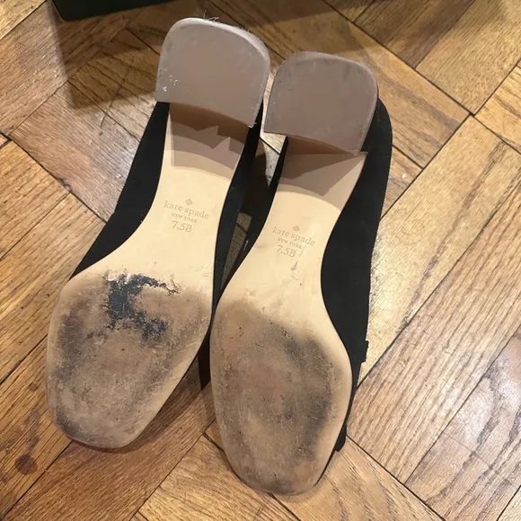 Kate Spade Black and Silver Molly Loafers Chunky Block Heel with Chain Size 7.5B