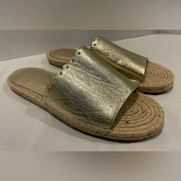 KATE SPADE Giovanna Pale Gold Metallic Leather Espadrilles Sandals Women’s 8.5
