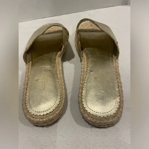 KATE SPADE Giovanna Pale Gold Metallic Leather Espadrilles Sandals Women’s 8.5