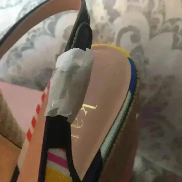 Kate Spade Multi Colored Striped Sling Back Espadrille Sandals w/ Bow Sz 7.5