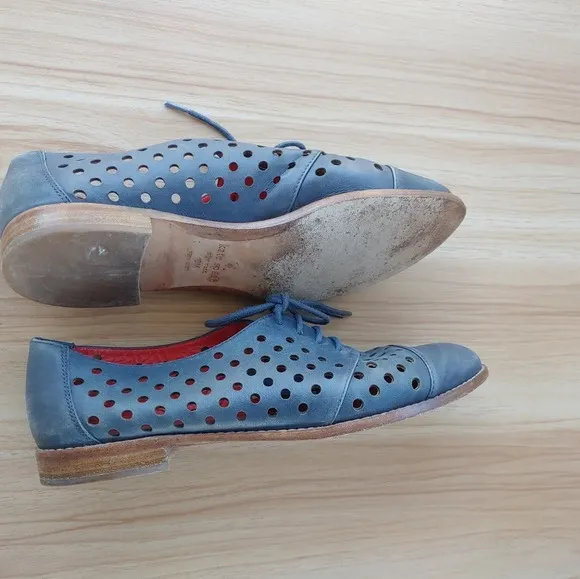 Kate Spade New York Blue Leather Round Cut-Out Lace-Up Shoes 10M  MSRP: $278
