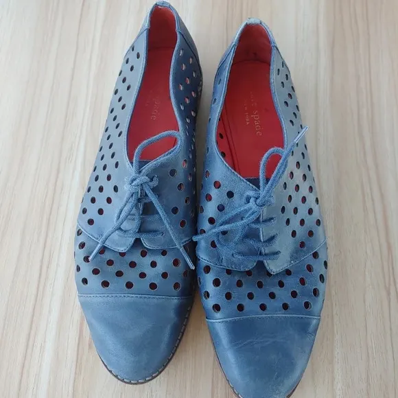 Kate Spade New York Blue Leather Round Cut-Out Lace-Up Shoes 10M  MSRP: $278