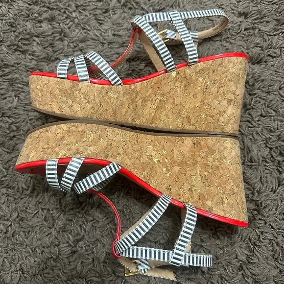 Kate Spade Red, White and Blue Cork Platform Sandals Size 8 M