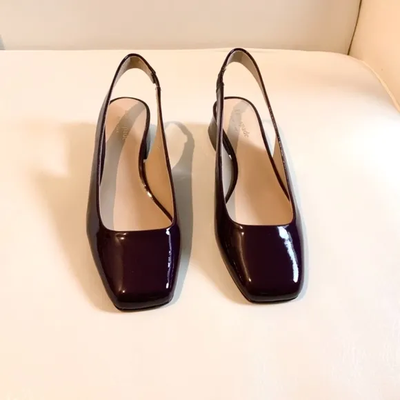 Kate Spade Sam Sling-Back Purple Pink Patent Leather Heel Pumps Square Toe Shoes