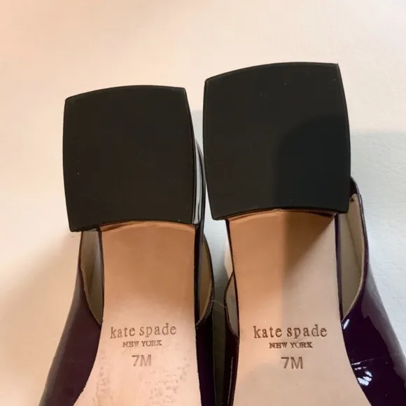 Kate Spade Sam Sling-Back Purple Pink Patent Leather Heel Pumps Square Toe Shoes