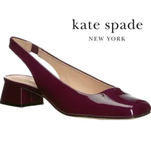 Kate Spade Sam Sling-Back Purple Pink Patent Leather Heel Pumps Square Toe Shoes