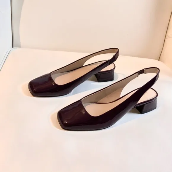 Kate Spade Sam Sling-Back Purple Pink Patent Leather Heel Pumps Square Toe Shoes