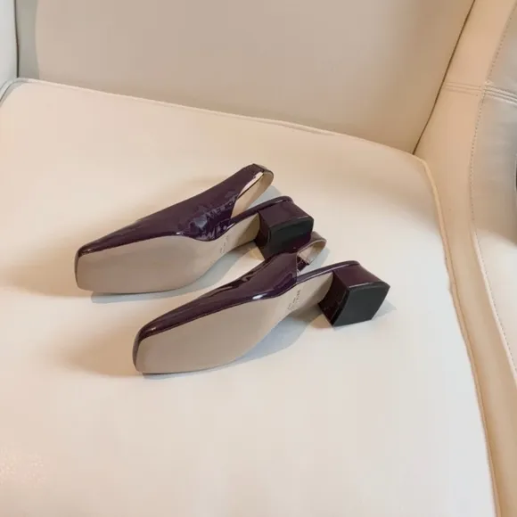 Kate Spade Sam Sling-Back Purple Pink Patent Leather Heel Pumps Square Toe Shoes