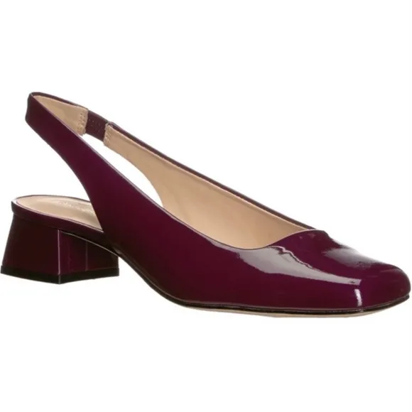 Kate Spade Sam Sling-Back Purple Pink Patent Leather Heel Pumps Square Toe Shoes