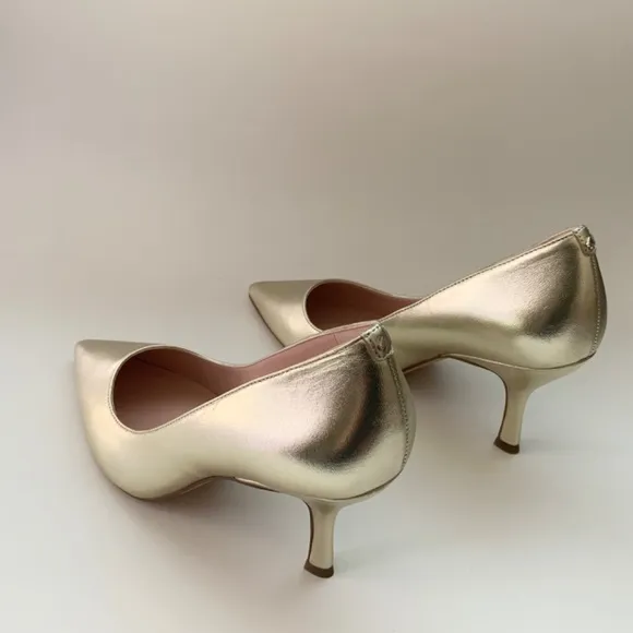 Kate Spade Sonia Gold Leather Pointed Toe Pumps Stiletto Heels Dress Shoes 8.5