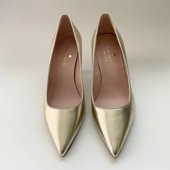 Kate Spade Sonia Gold Leather Pointed Toe Pumps Stiletto Heels Dress Shoes 8.5