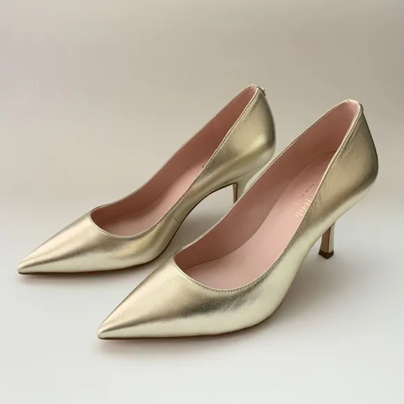 Kate Spade Sonia Gold Leather Pointed Toe Pumps Stiletto Heels Dress Shoes 8.5