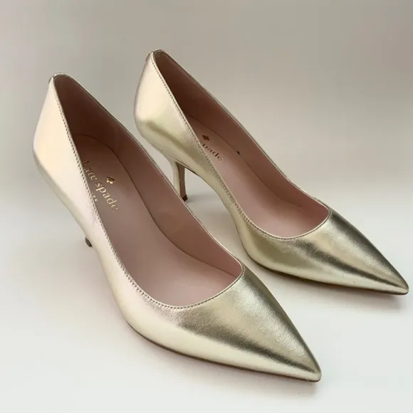 Kate Spade Sonia Gold Leather Pointed Toe Pumps Stiletto Heels Dress Shoes 8.5