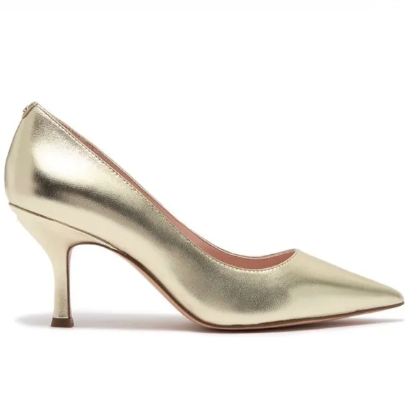 Kate Spade Sonia Gold Leather Pointed Toe Pumps Stiletto Heels Dress Shoes 8.5