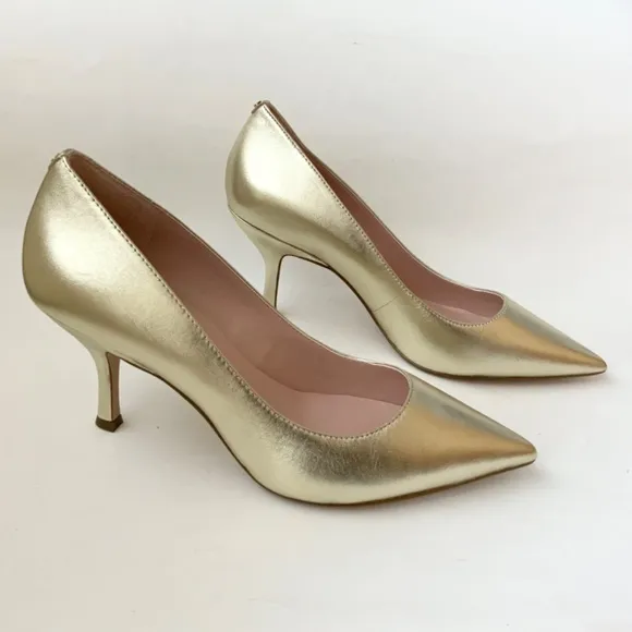 Kate Spade Sonia Gold Leather Pointed Toe Pumps Stiletto Heels Dress Shoes 8.5